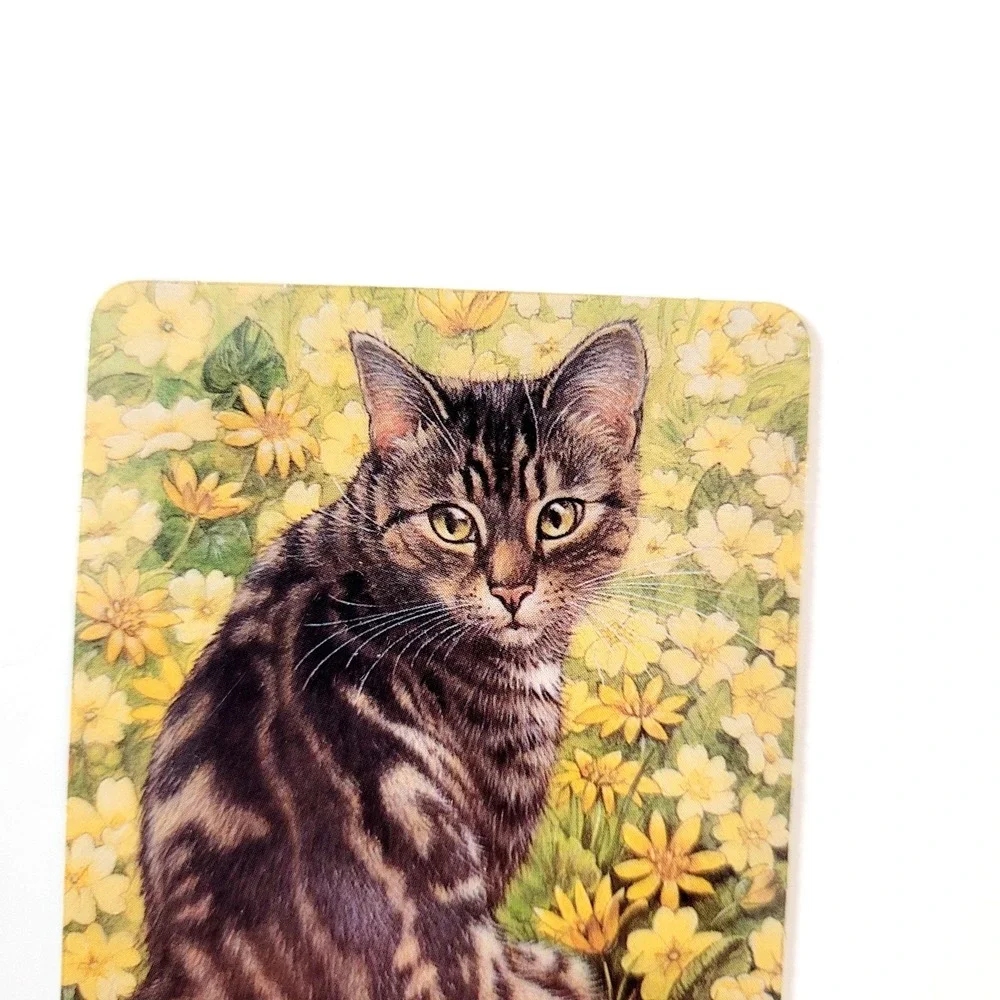 Vintage 90s Lesley Ivory Cats Card Bookmark- Octopussy Flowers 1990 Antioch W211